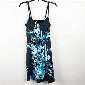 Black Floral Smocked Adjustable Straps Pocket Dress